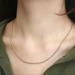 14K gold plated stainless steel twisted rope necklace 24 inches, 3mm